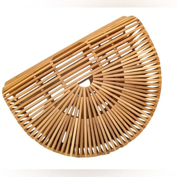 Cult Gaia Gaias Bamboo Ark Small Top Handle Circle Half Moon Rattan Wicker Bag - Picture 5 of 11